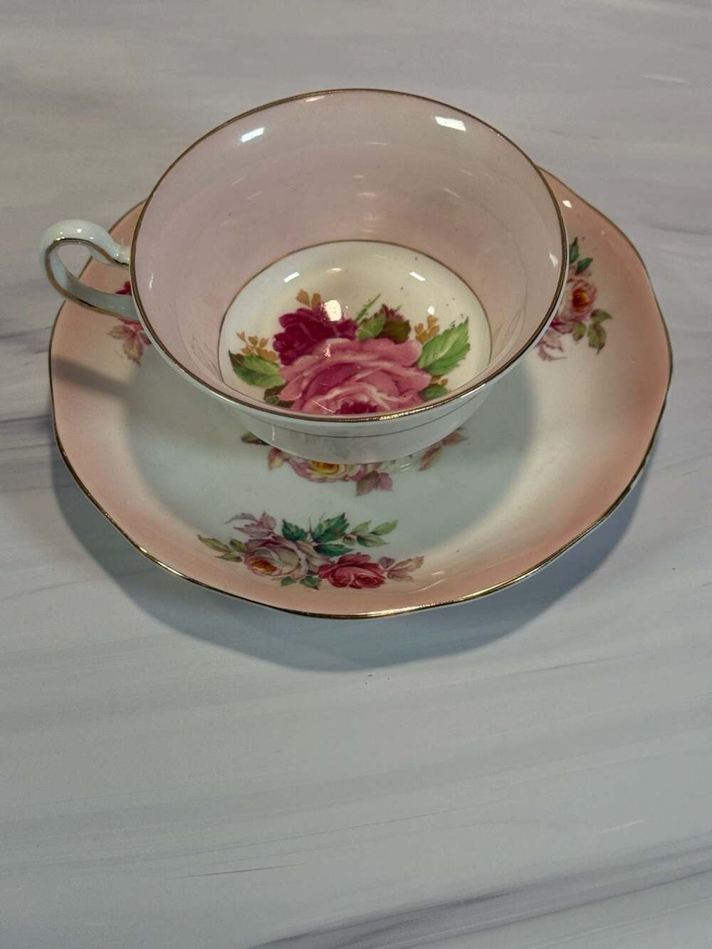 Vintage Rosina Pink Rose Bone China Teacup and Saucer Set